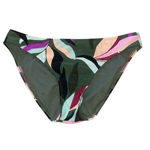 Women's Medium Green Multi-Color Tropical Vacation Summer Swimsuit Bikini Bottom